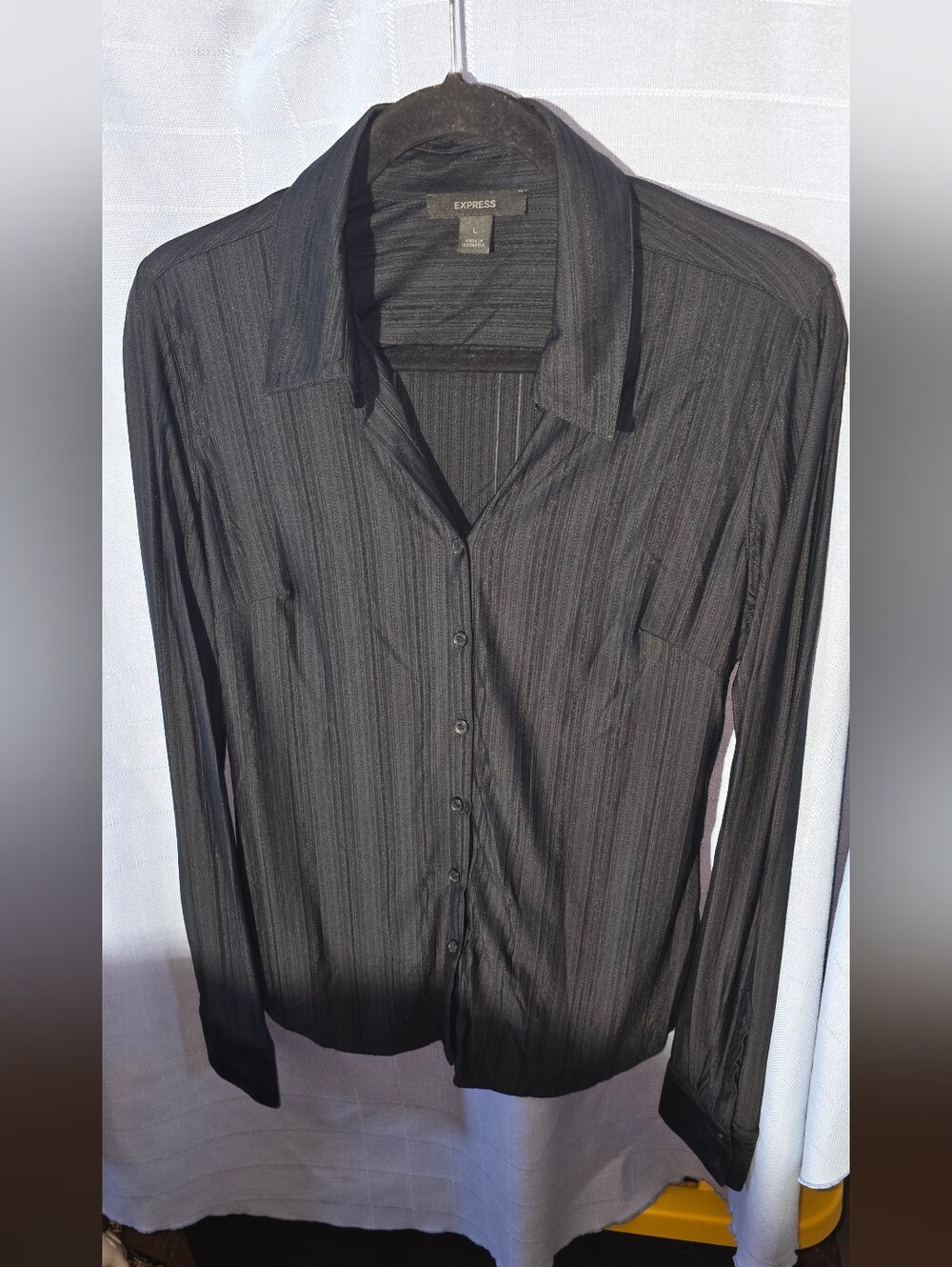 Express Black Striped Long-Sleeve Button-Down Shirt